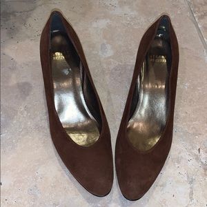 Stuart Weitzman brown suede and leather wedges